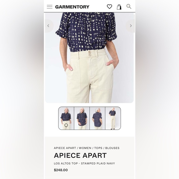 Apiece Apart Dark Blue and Cream Patterned Blouse - Picture 4 of 10